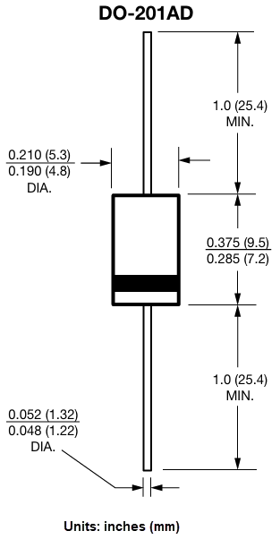 Mechanical Drawing - Vishay SBYV28 Soft Recovery Plastic Rectifiers